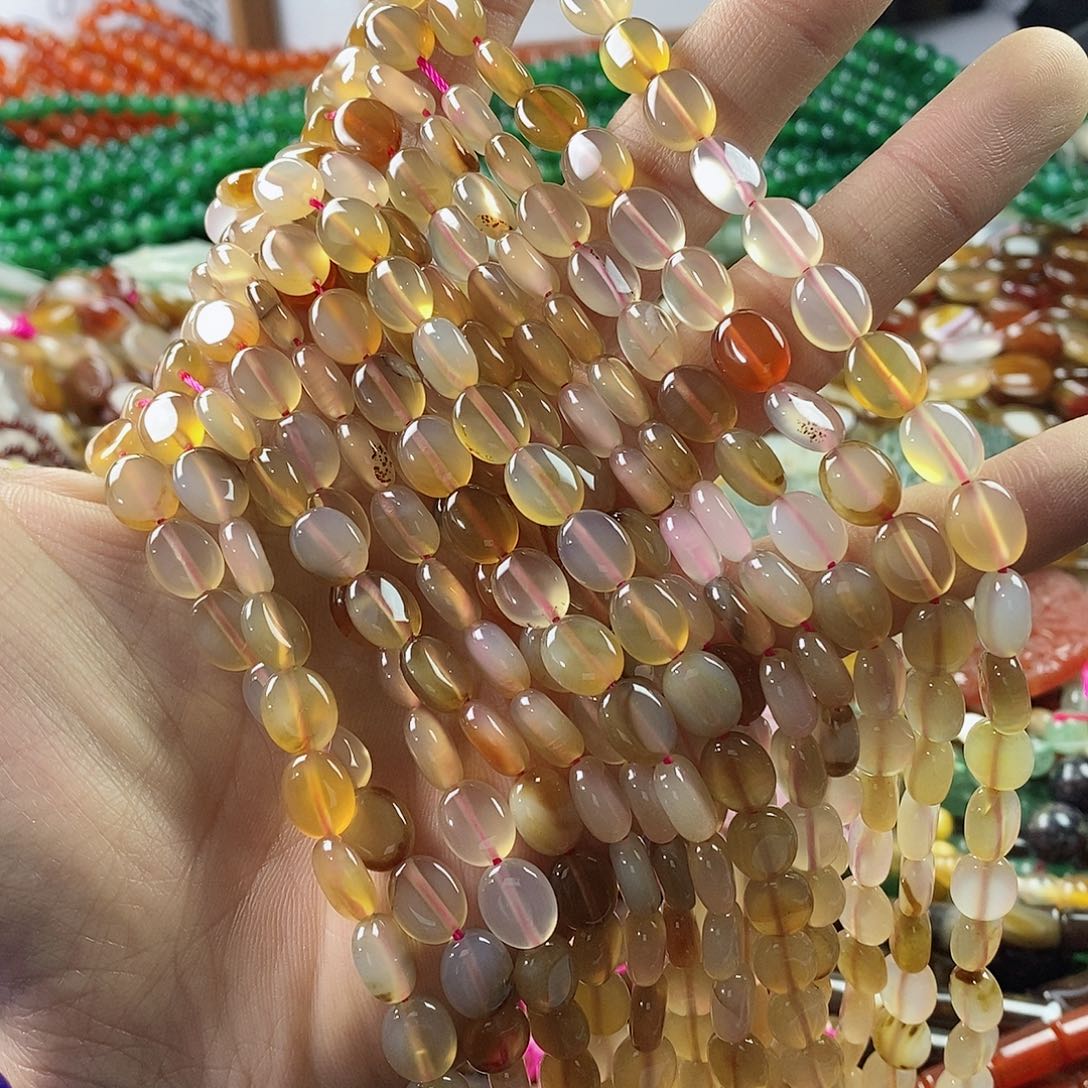 玛瑙/玉髓珠宝半成品合金一条天然8×10玛瑙小蛋形D71