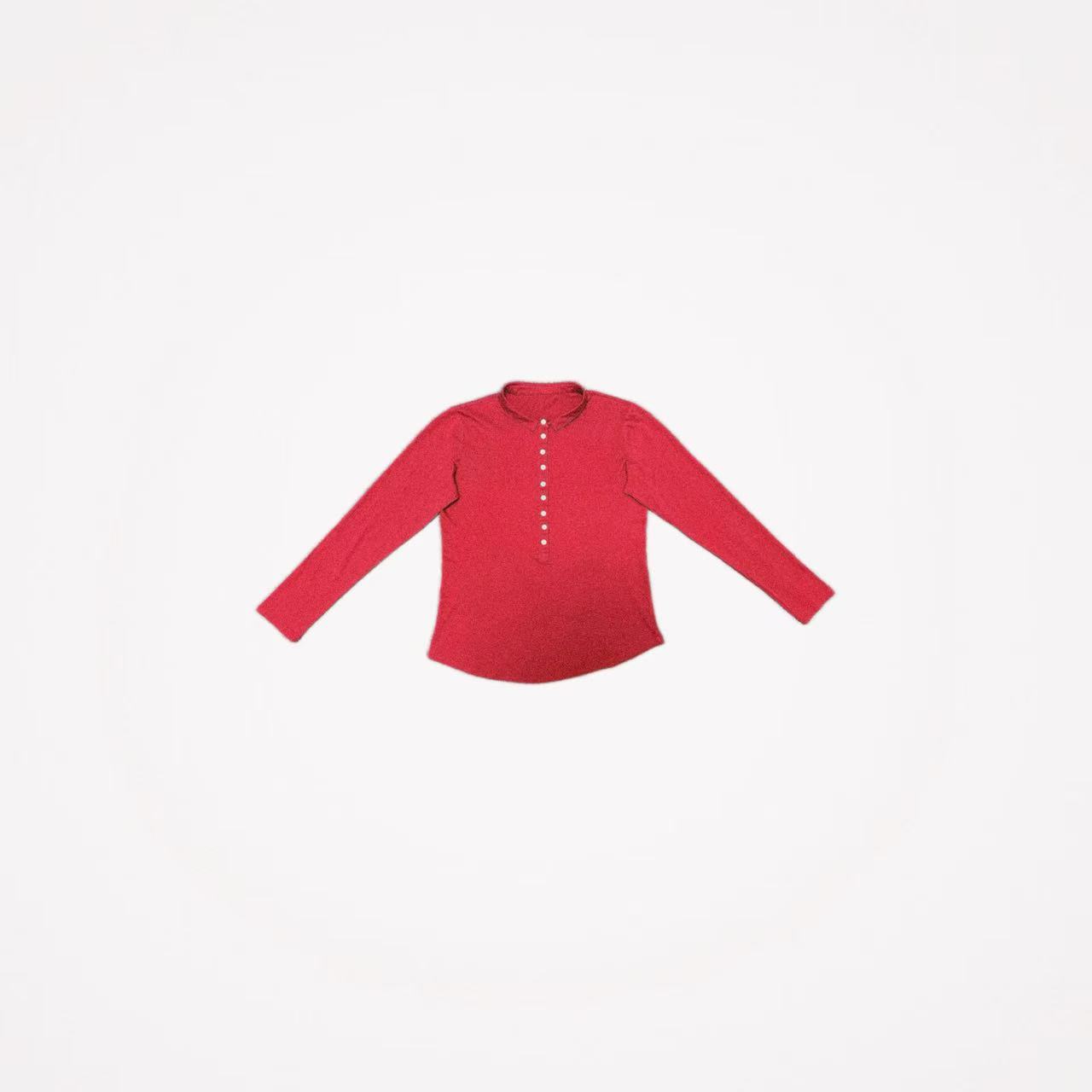 WOGU250728红色全棉水洗小衫