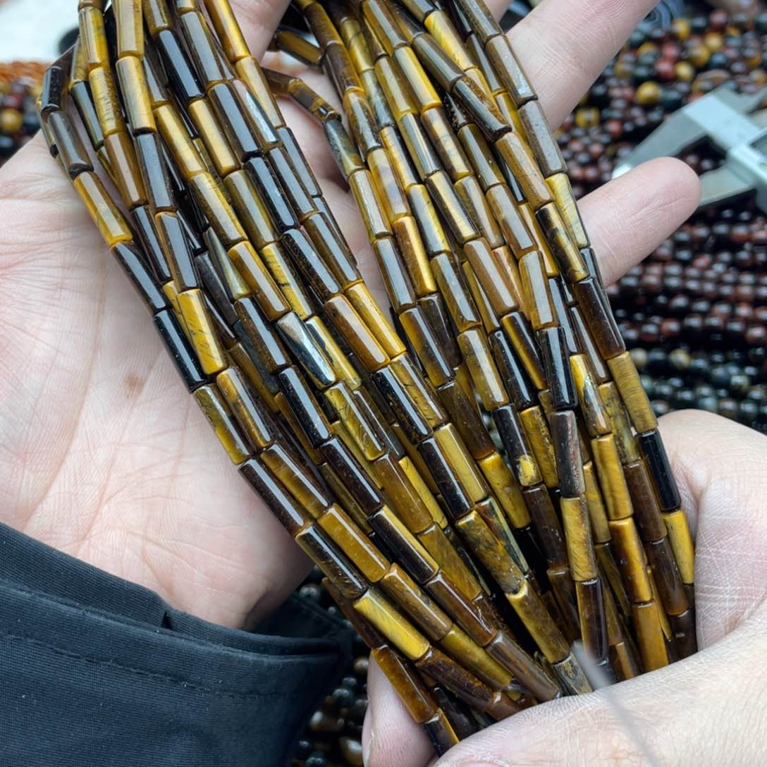 玛瑙/玉髓珠宝半成品未镶嵌一条装4*13黄虎圆管