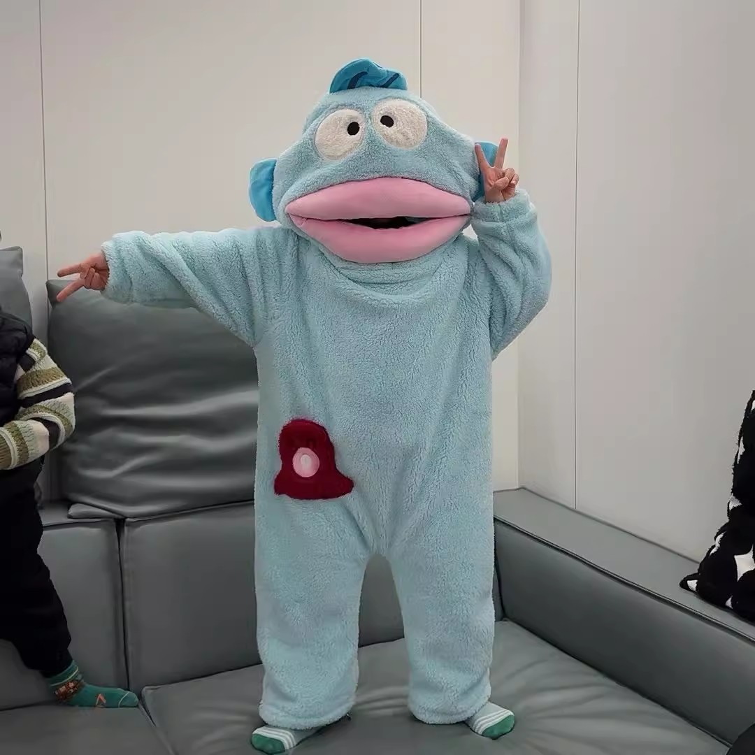 丑鱼睡衣儿童秋冬加厚长款睡袍卡通大嘴鱼搞怪大童连冬天家居服