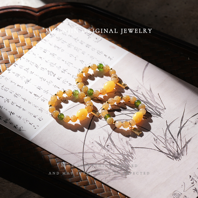 【木槿槿 槿选 指间留金】天然糖玉和田玉戒指小巧精致多样性发一