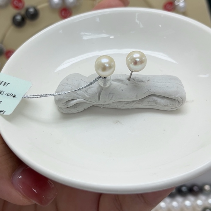 海水珍珠耳饰银S925镶嵌AK7-8mm11号