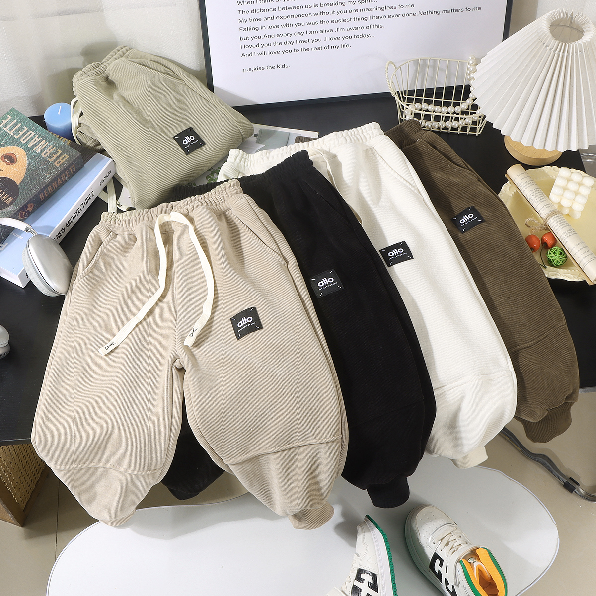 欧棉绒宽松加绒加厚运动裤男女通用松紧带儿童休闲裤男加绒束脚裤