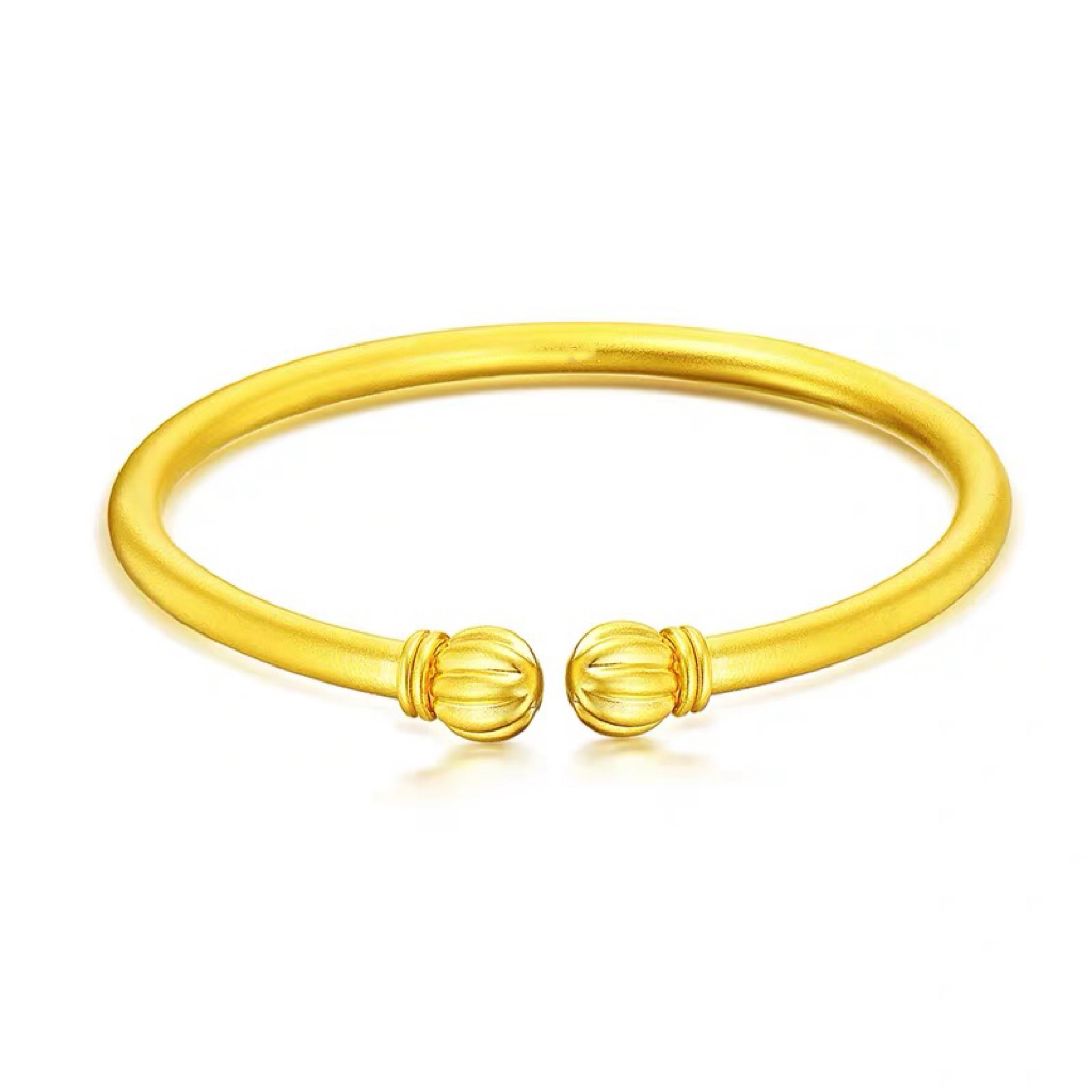 足银手镯 足银镀24K金经典南瓜手镯