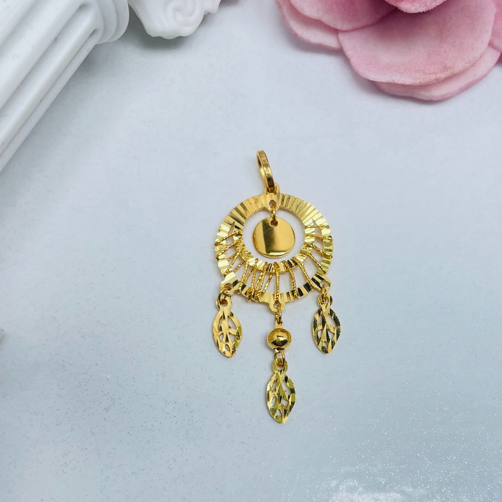 足金999 灵动圆片捕梦网吊坠 