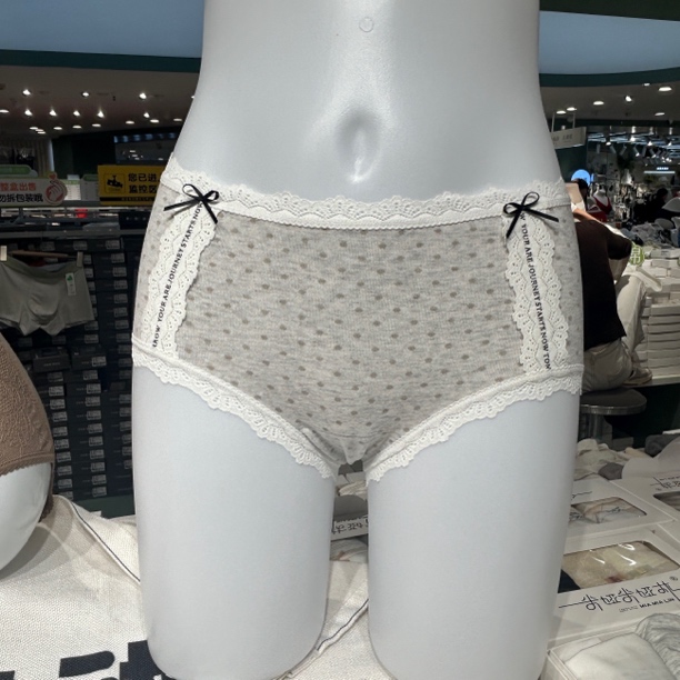 麦穗黄昏/中腰微磨毛花边棉质包臀女士内裤秋冬透气舒适三角短裤