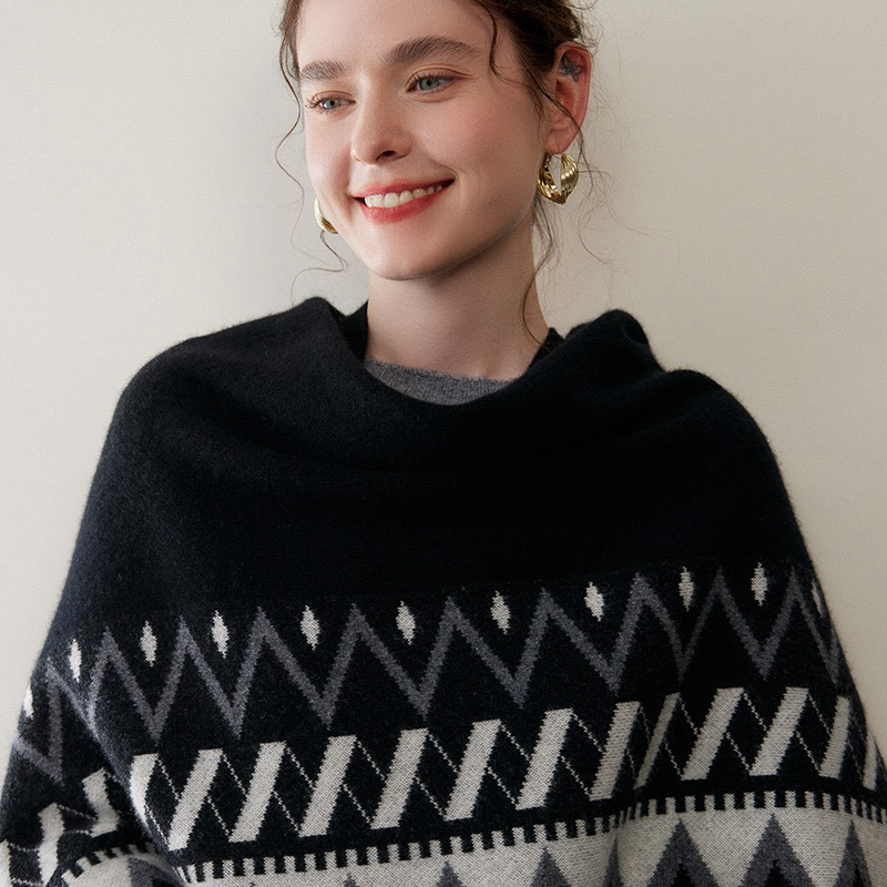 高端时尚王炸款~山羊绒大披肩斗篷女空气层提花宽松加厚冬季外搭