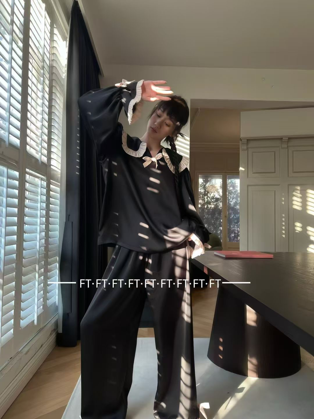 FT长袖套头花边舒适甜美风睡衣