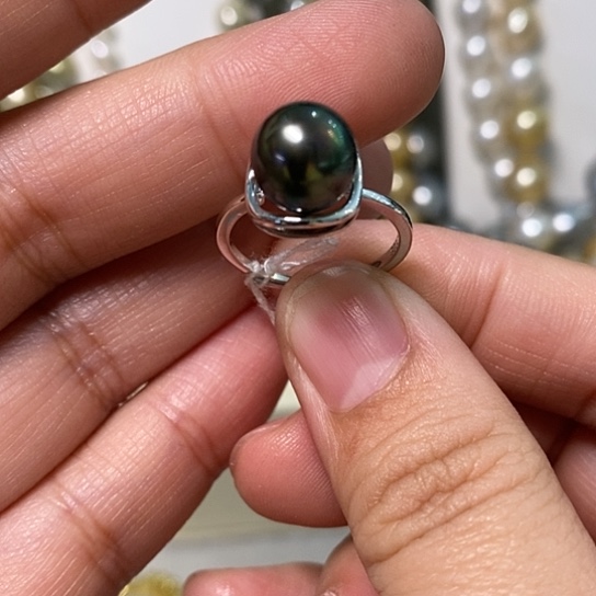 海水珍珠戒圈银S925镶嵌9-10