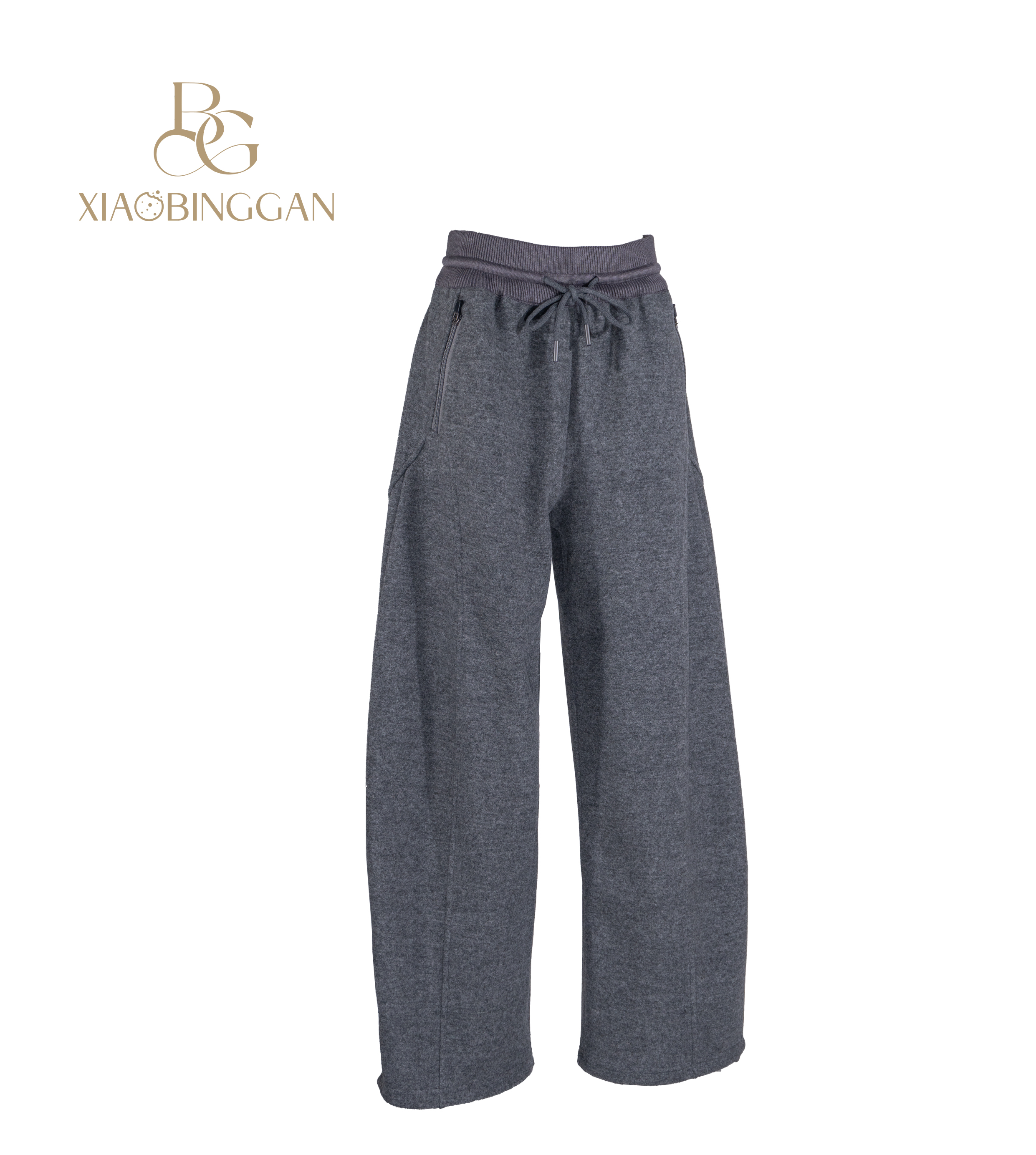XIAOBINGGAN 银河灰慵懒松弛感加绒休闲糯米裤