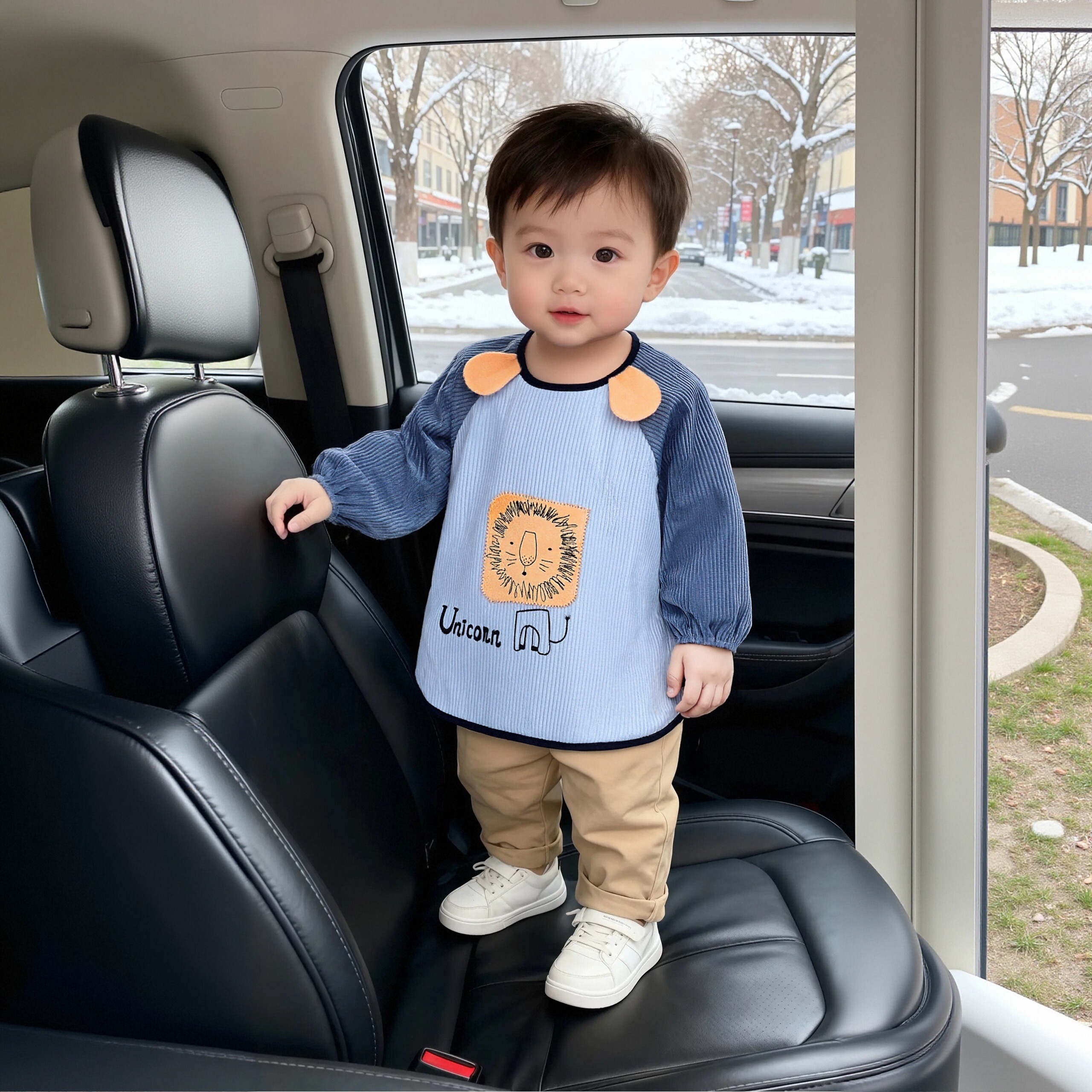 秋冬防水灯芯绒宝宝罩衣儿童长袖吃饭婴儿围兜男童倒褂衣防脏饭兜