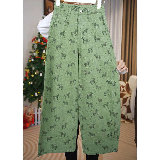 绿花马弯刀裤百搭2025秋冬新款时尚中高腰弯刀牛仔裤设计师G893