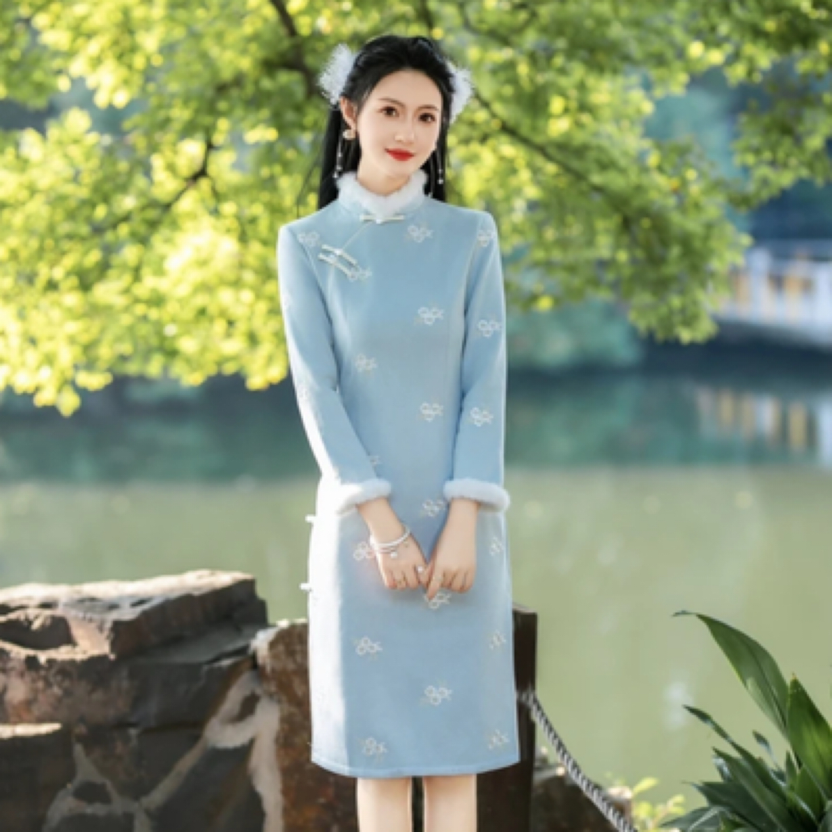 【2046 南城旧梦 蓝色】显瘦气质修身优雅复古中国风旗袍