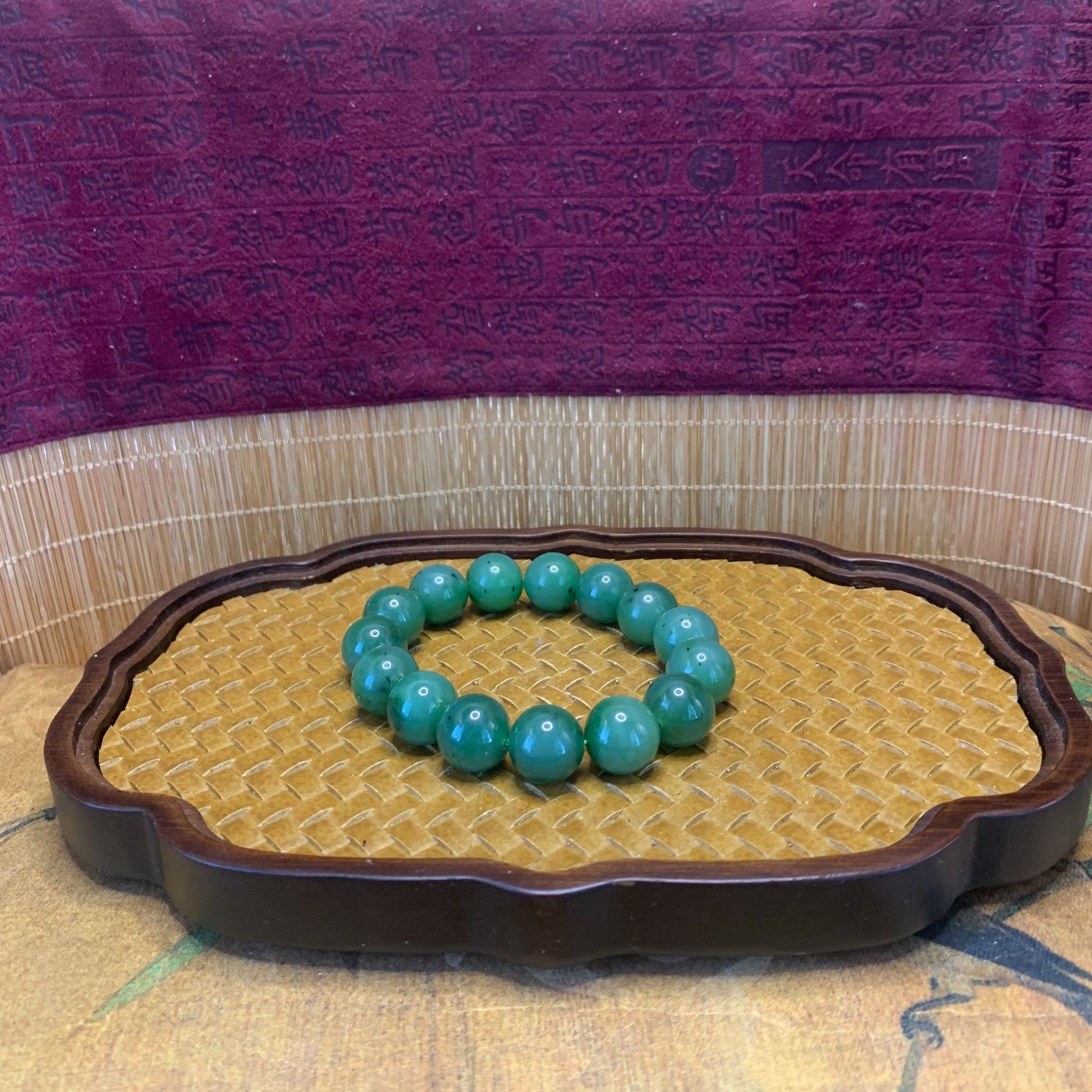 Z和田玉碧玉圆珠手串（卡14）2273