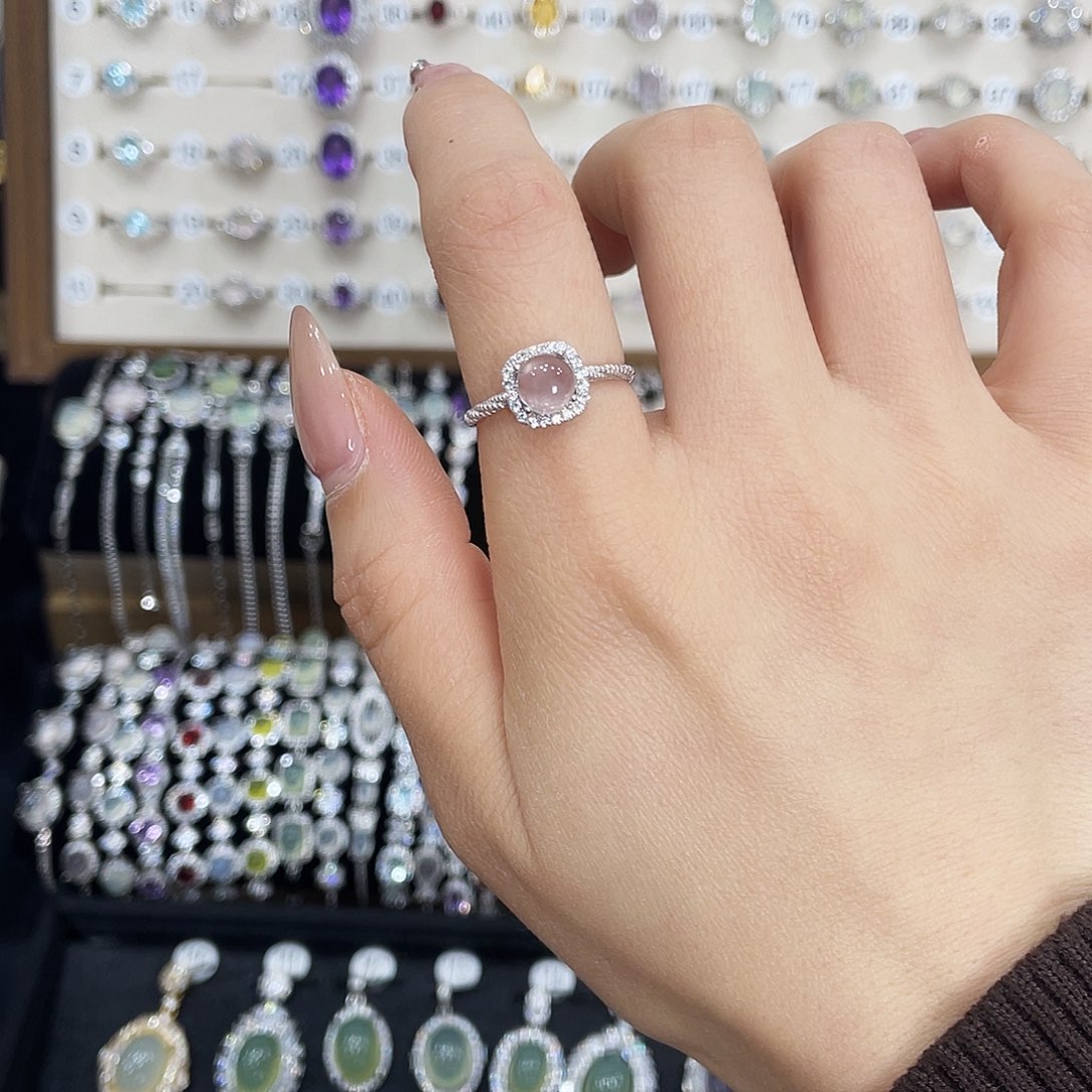 芙蓉石银S925镶嵌戒指