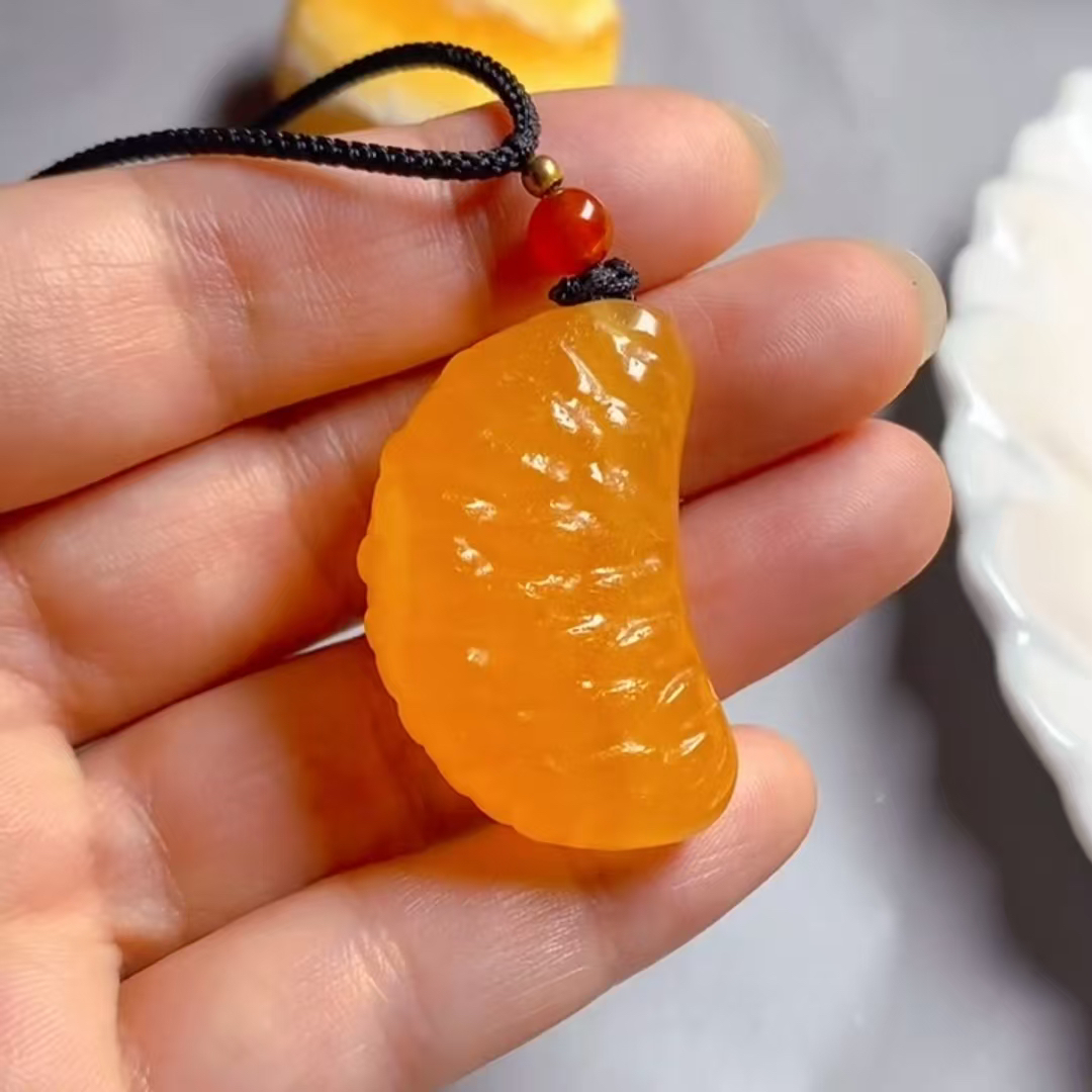 寿山石金田黄挂件橘子挂件橘红冻田黄吊坠项链手把件摆件送礼佳品