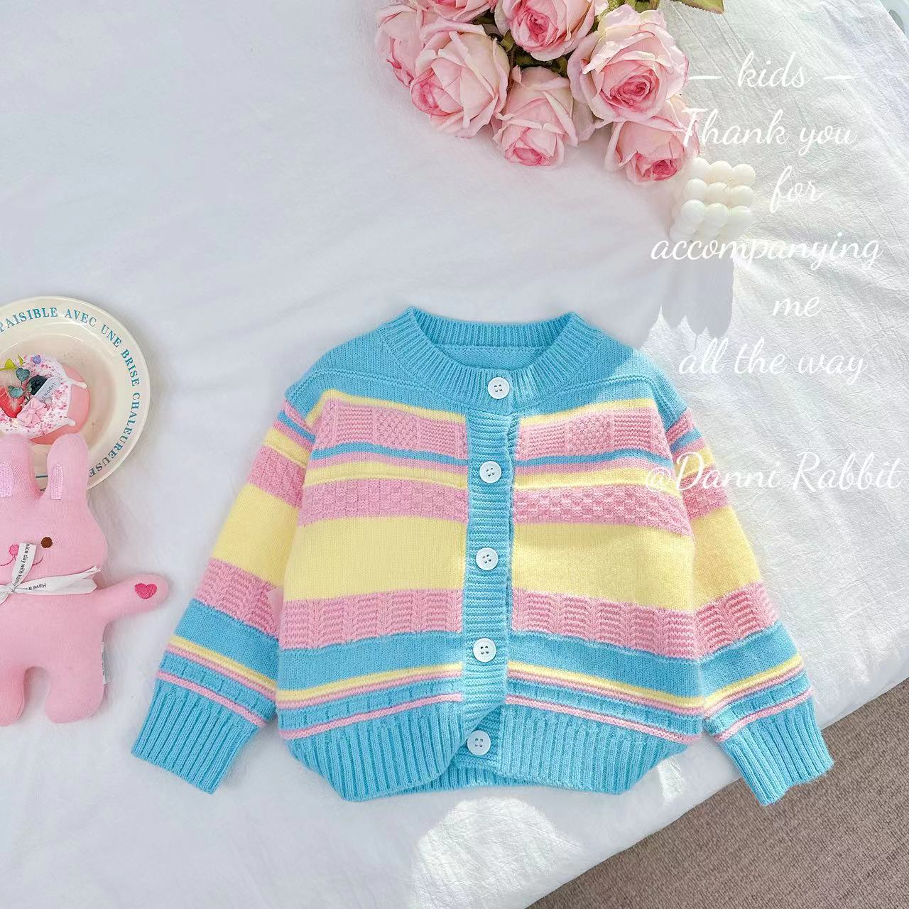 【Dannirabbit】超显白彩色条纹针织开衫百搭不出错 *D-A205