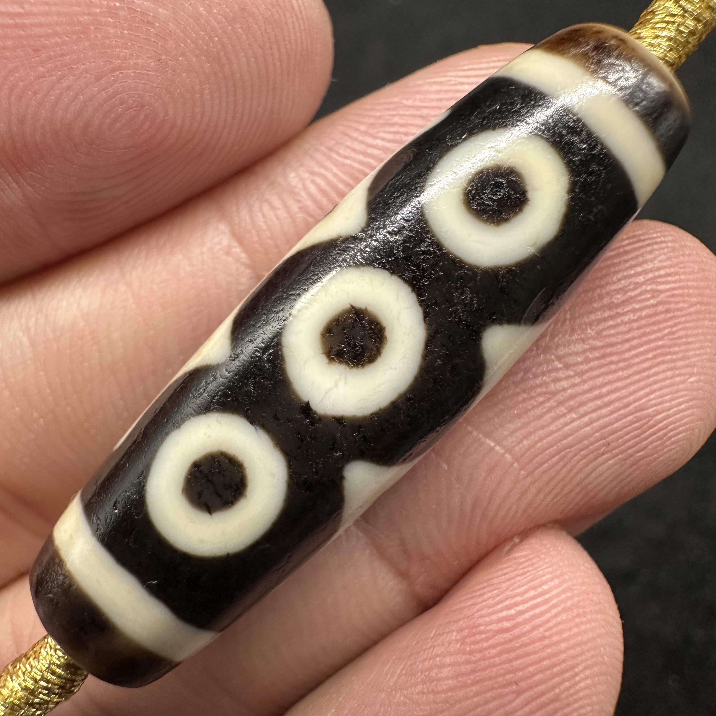 聚缘黑白水纹五眼玛瑙天珠