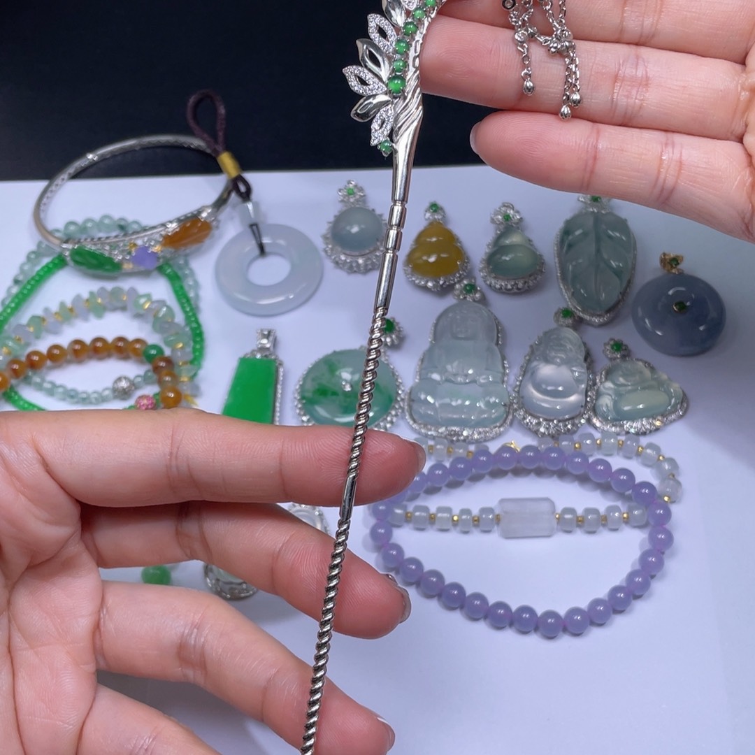 翡翠发饰银S925镶嵌无