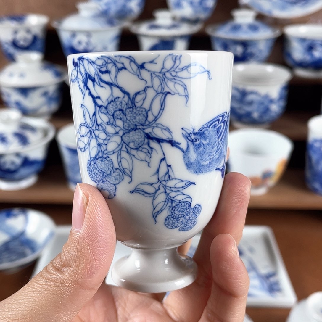 泥藝瓷梦花鸟荔枝杯