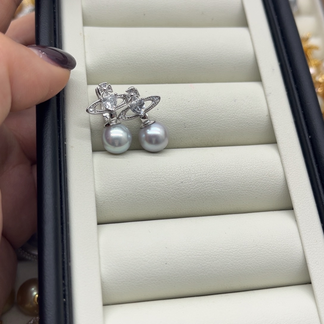 海水珍珠银S925镶嵌耳饰
