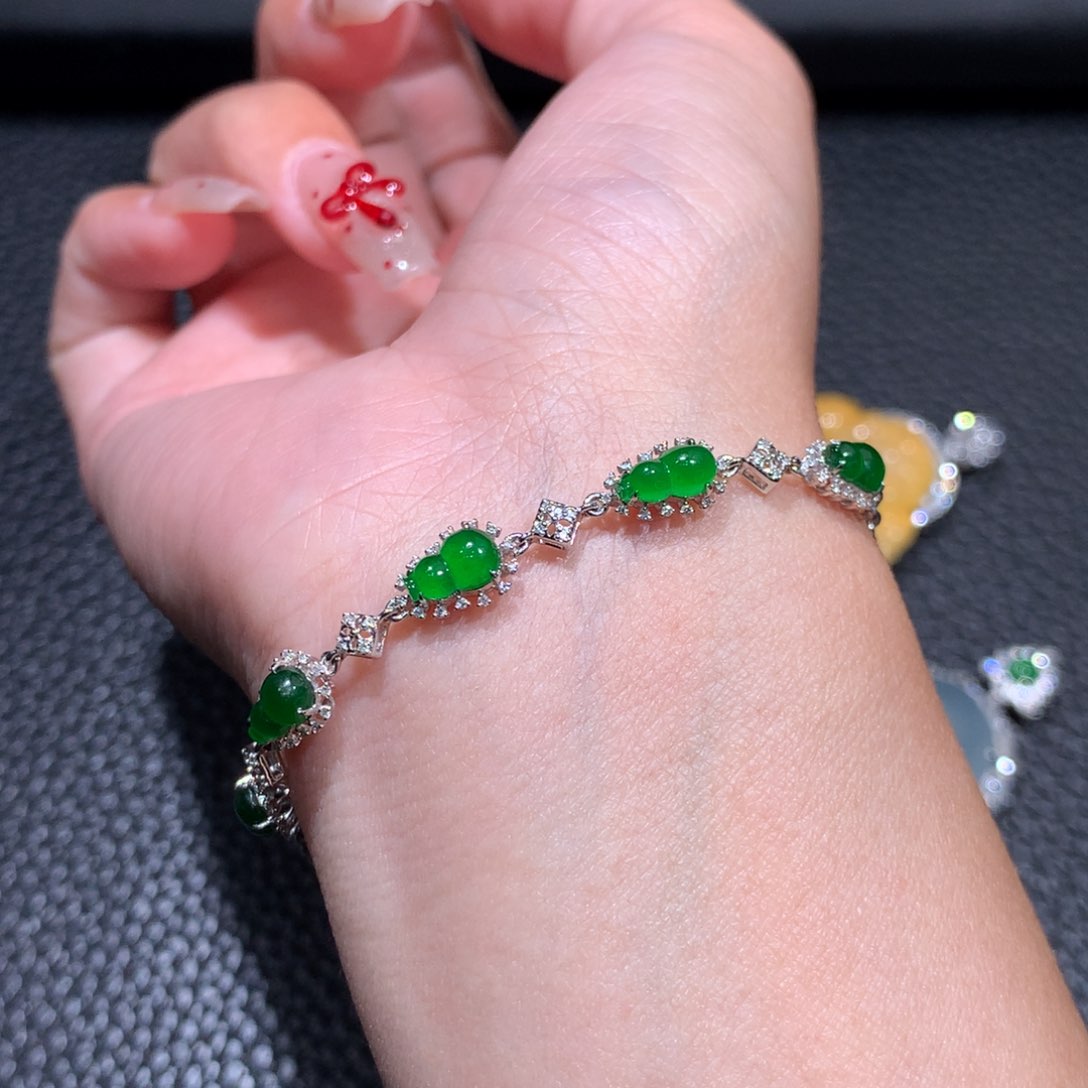 翡翠手链18K金镶嵌葫芦手链