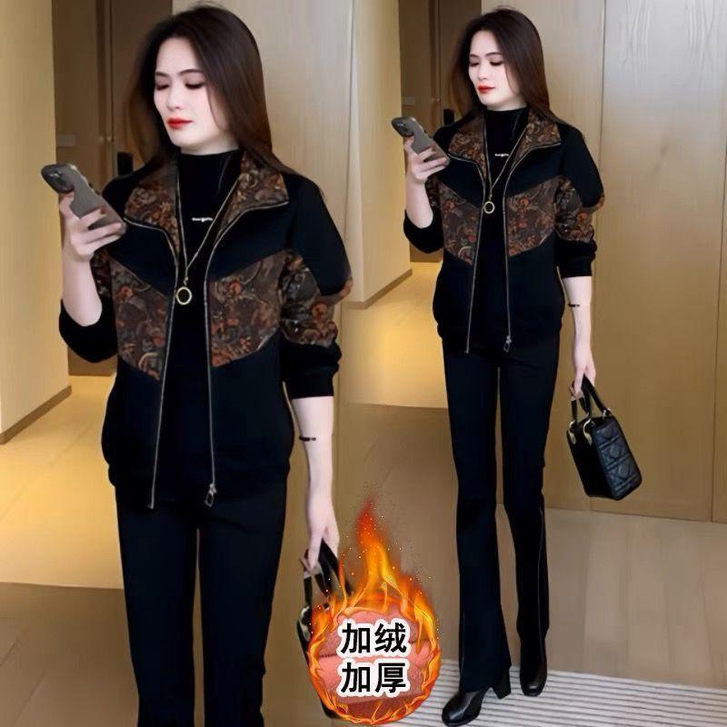 冬季外套女长袖时尚气质拉链夹克开衫加绒保暖妈妈
