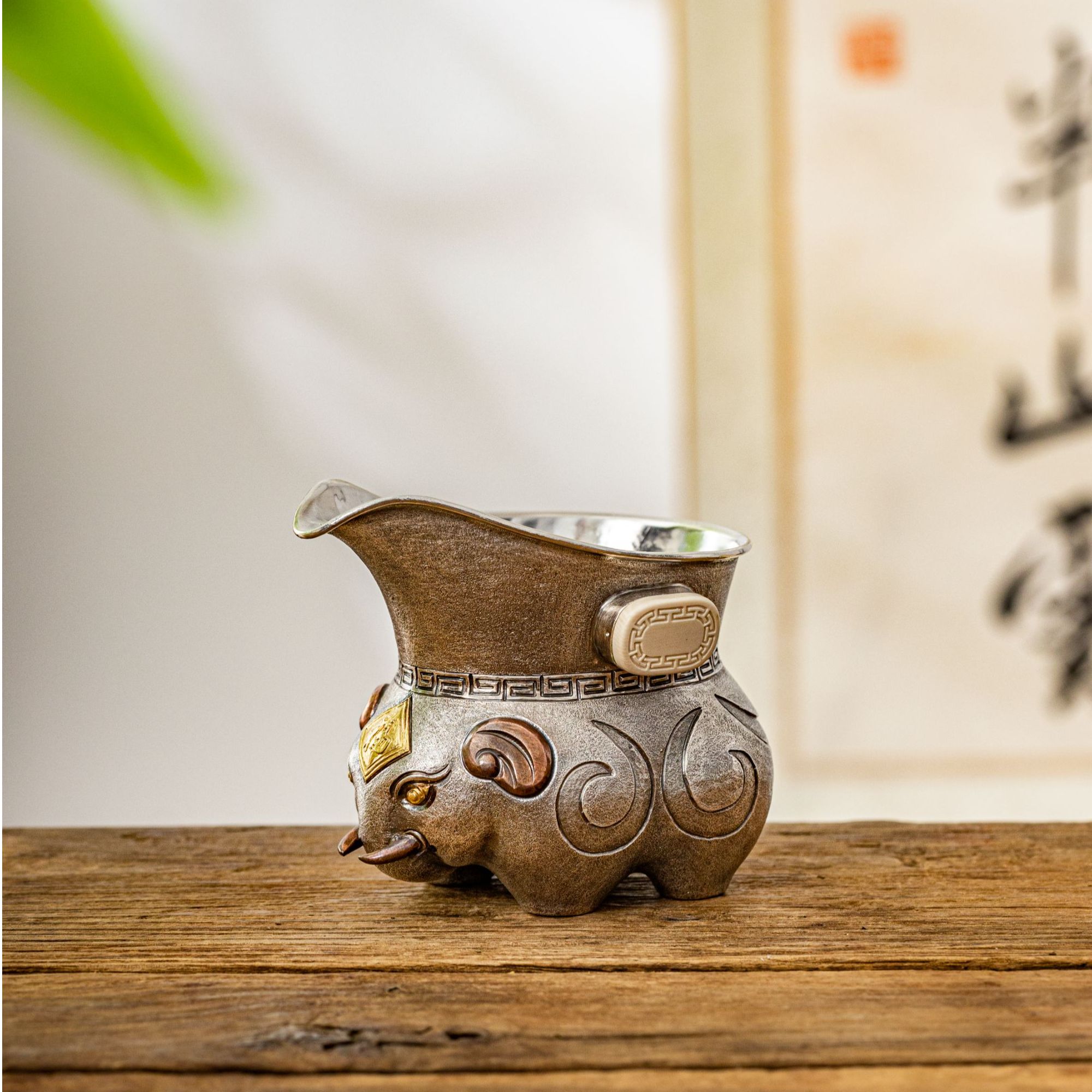 蜂鸟工坊 傳家 银仿生器大象公杯泡茶壶大象银公杯 SWA3043