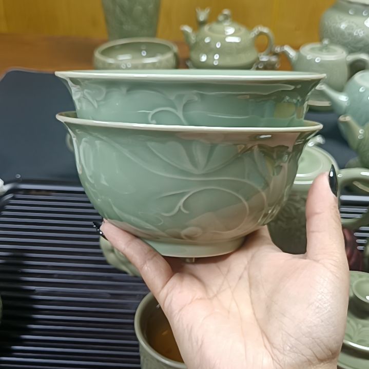 耀州窑青瓷玉兰碗5.5英寸微微瑕2只
