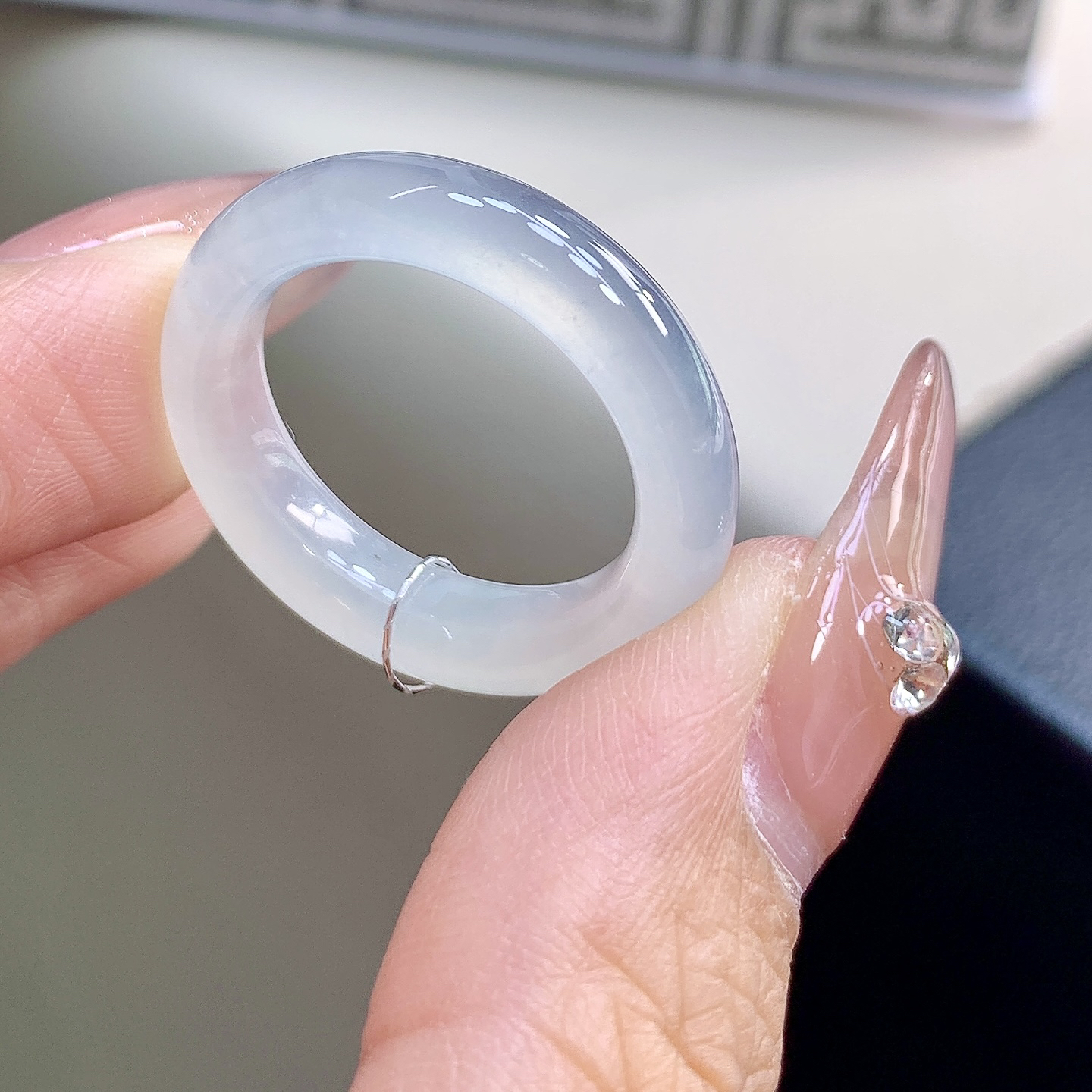 21号大圈口 白冰缅甸翡翠戒指 高冰通透 尺寸19.1-5.8-4.3mm