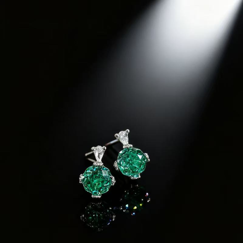 合金合成锆石耳饰 『玥珊珠宝』帕拉伊绿色系圆钻耳环豪镶爆闪款
