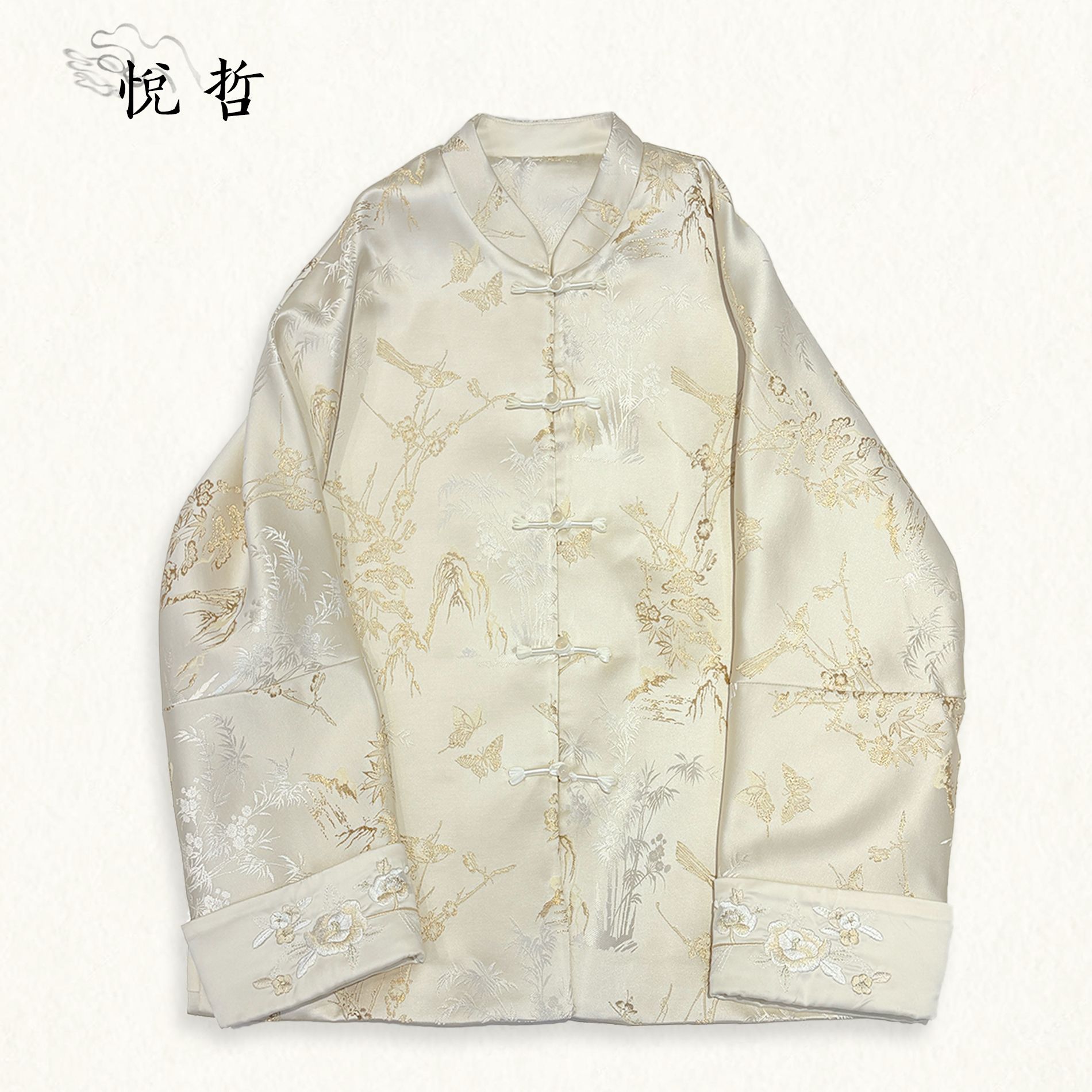 YUEZHE新中式春秋国风盘扣刺绣外套2025长袖设计感提花时尚上衣