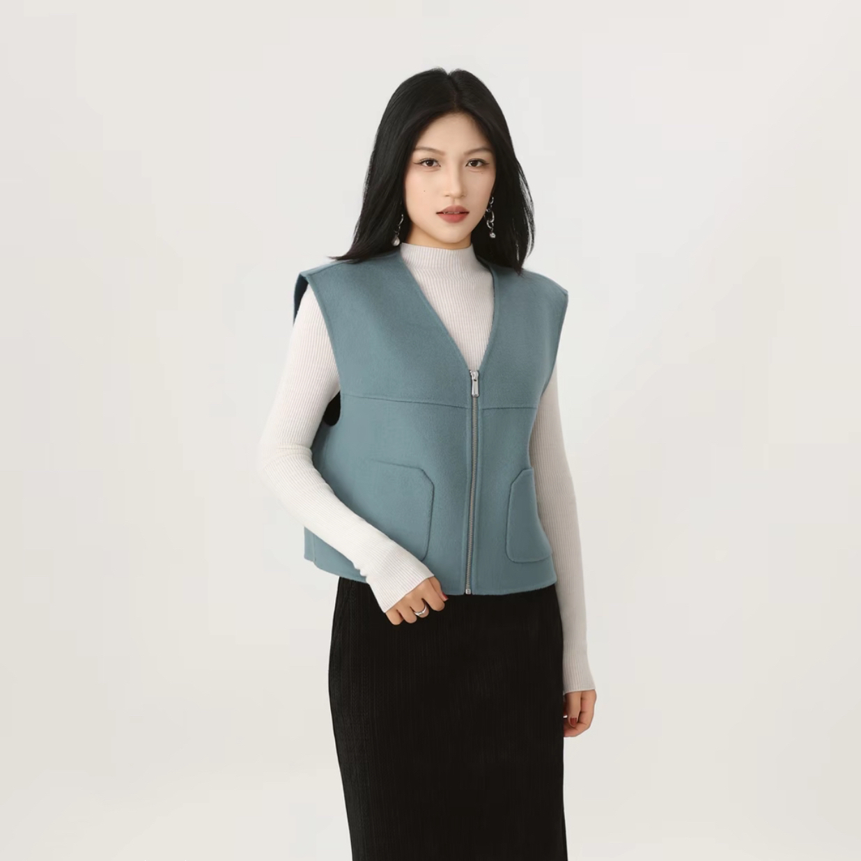阿玛施【官方正品】绵羊毛早秋松弛感小飞飞袖外搭时尚马甲540066