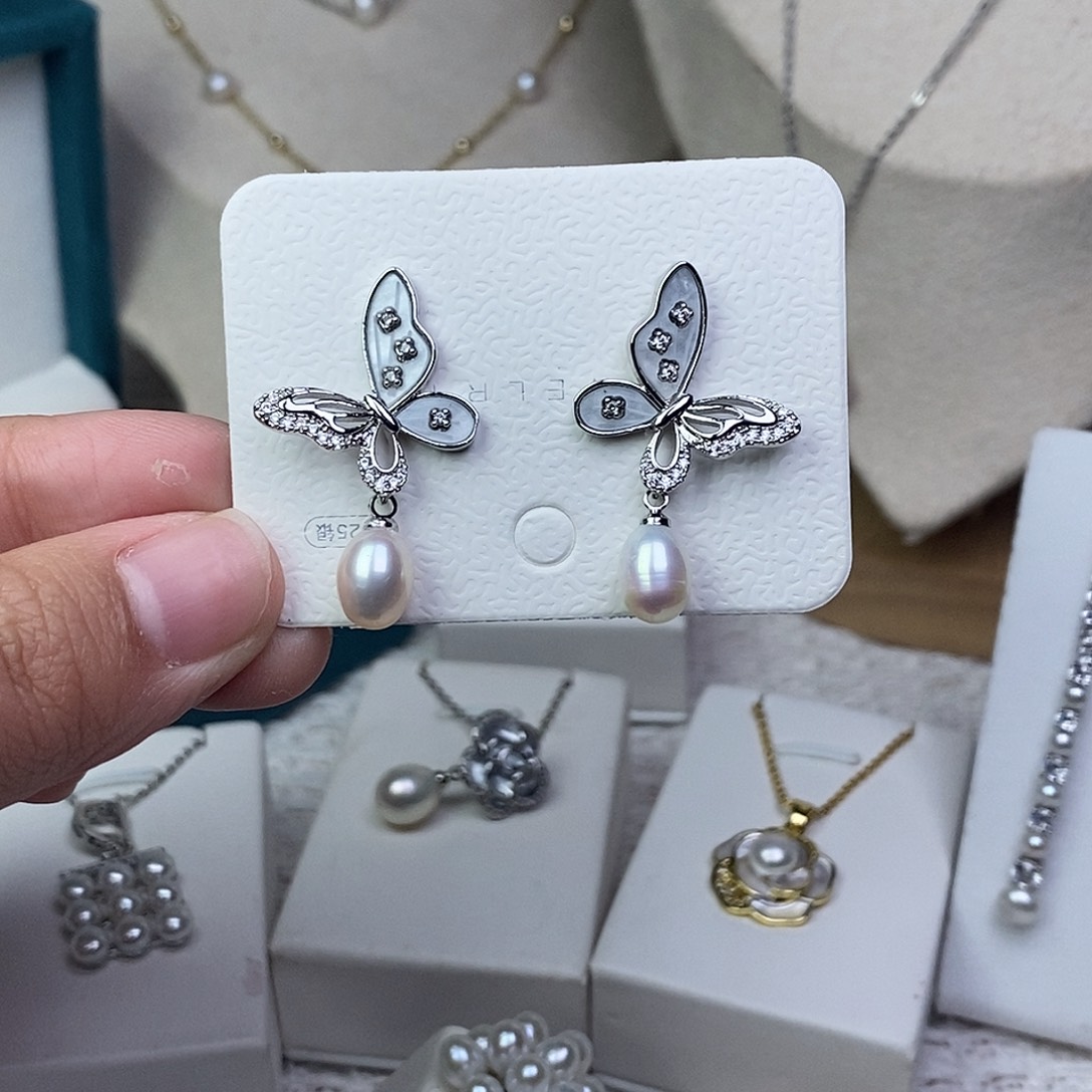 淡水珍珠耳饰银S925镶嵌