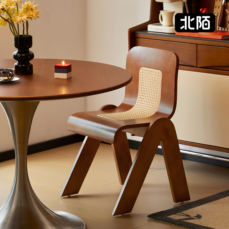 【38好物节】实木餐桌椅藤编靠背C椅法式家用中古休闲书桌椅梳妆椅