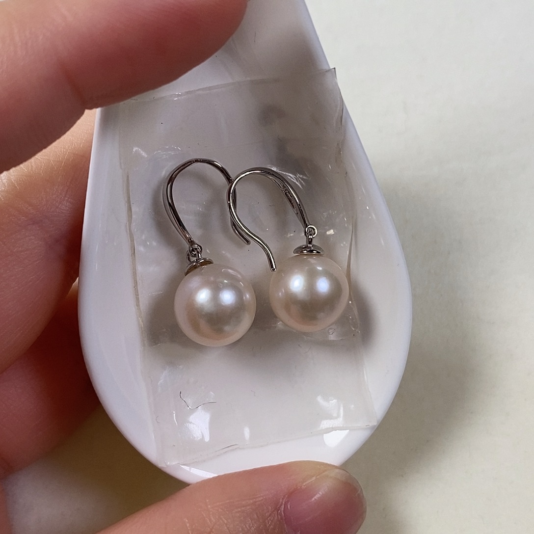 银S925镶嵌淡水珍珠耳饰10.4mm极微瑕