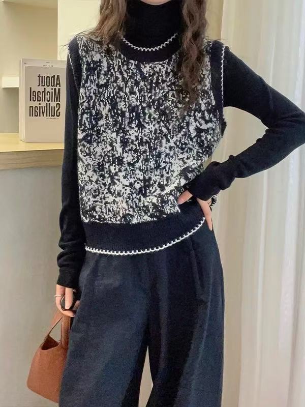 181套头修身型提花马夹圆领免烫上衣