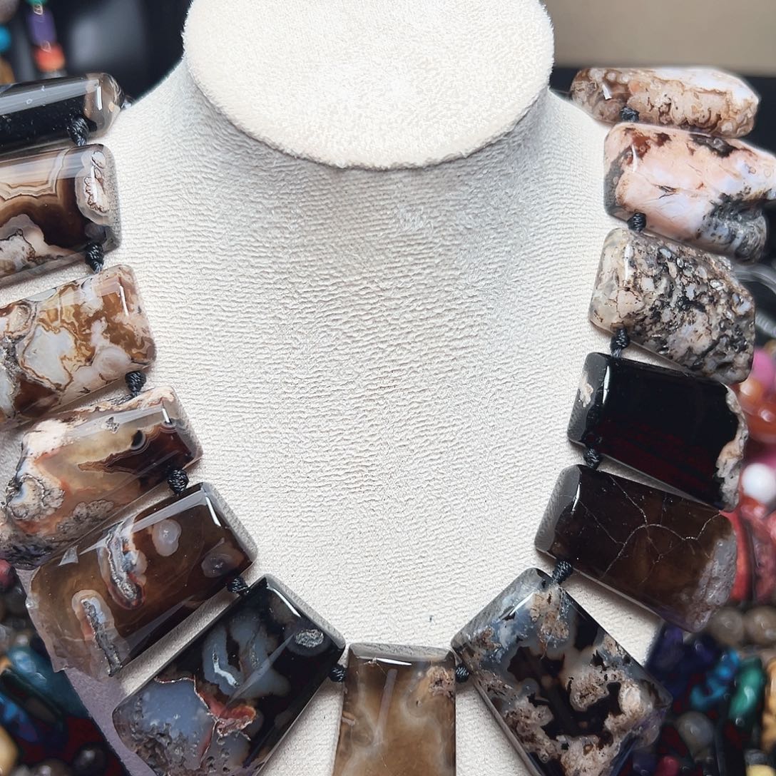 玛瑙/玉髓合金珠宝半成品C600 天然黑樱花玛瑙塔链一条/拍二