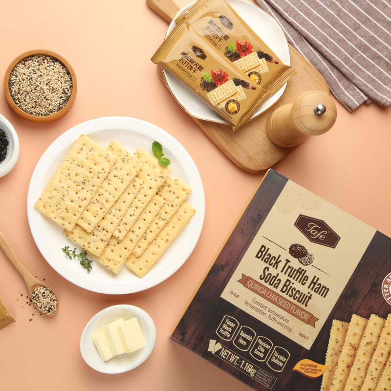 Tafe黑松露火腿苏打饼干(藜麦奇亚籽风味)1.16kg零食解馋次日达