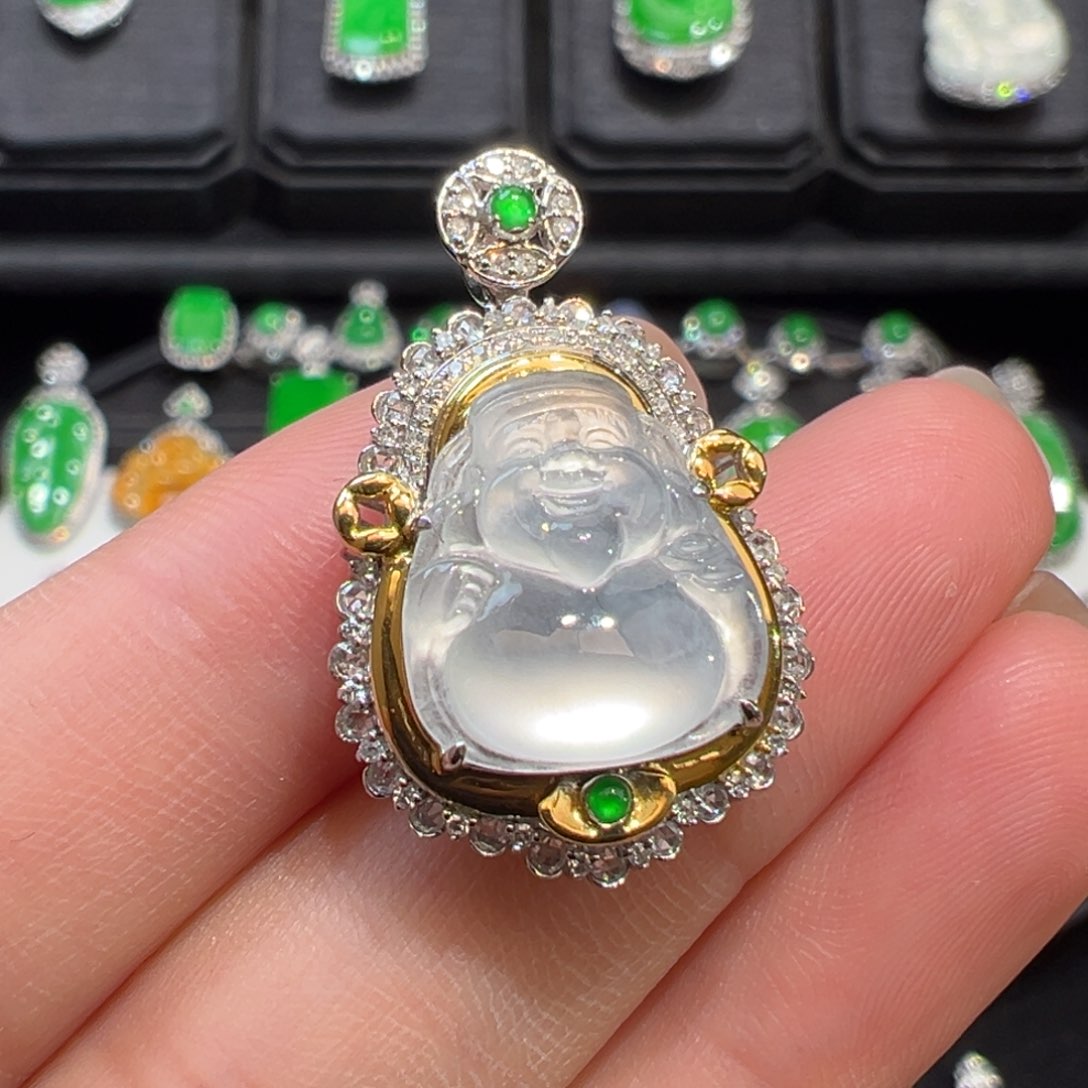 翡翠吊坠(不含链)18K金镶嵌收到货48小时鉴赏期