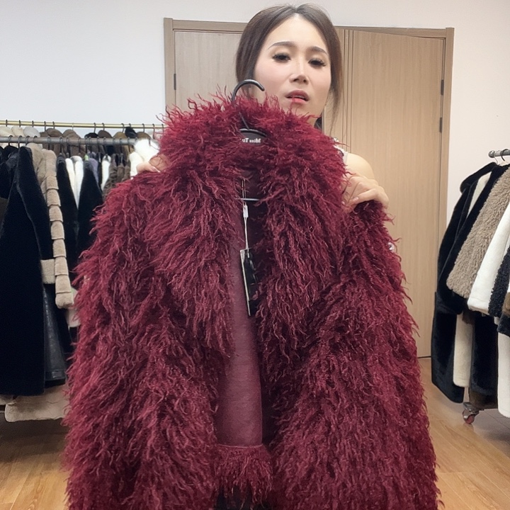 皮毛一体外套女中长款