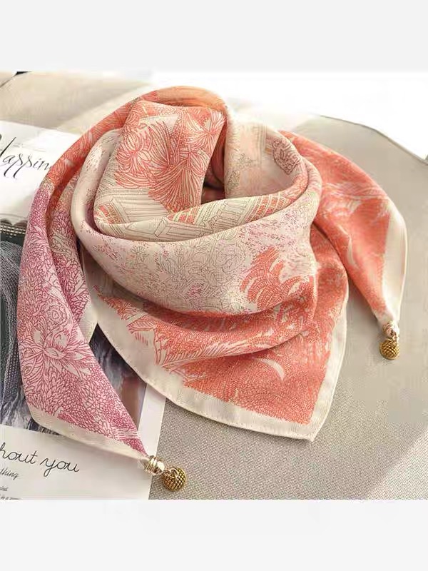 70磁吸 法式不掉色女不起球植物花卉丝巾网红秋冬季丝毛小方巾