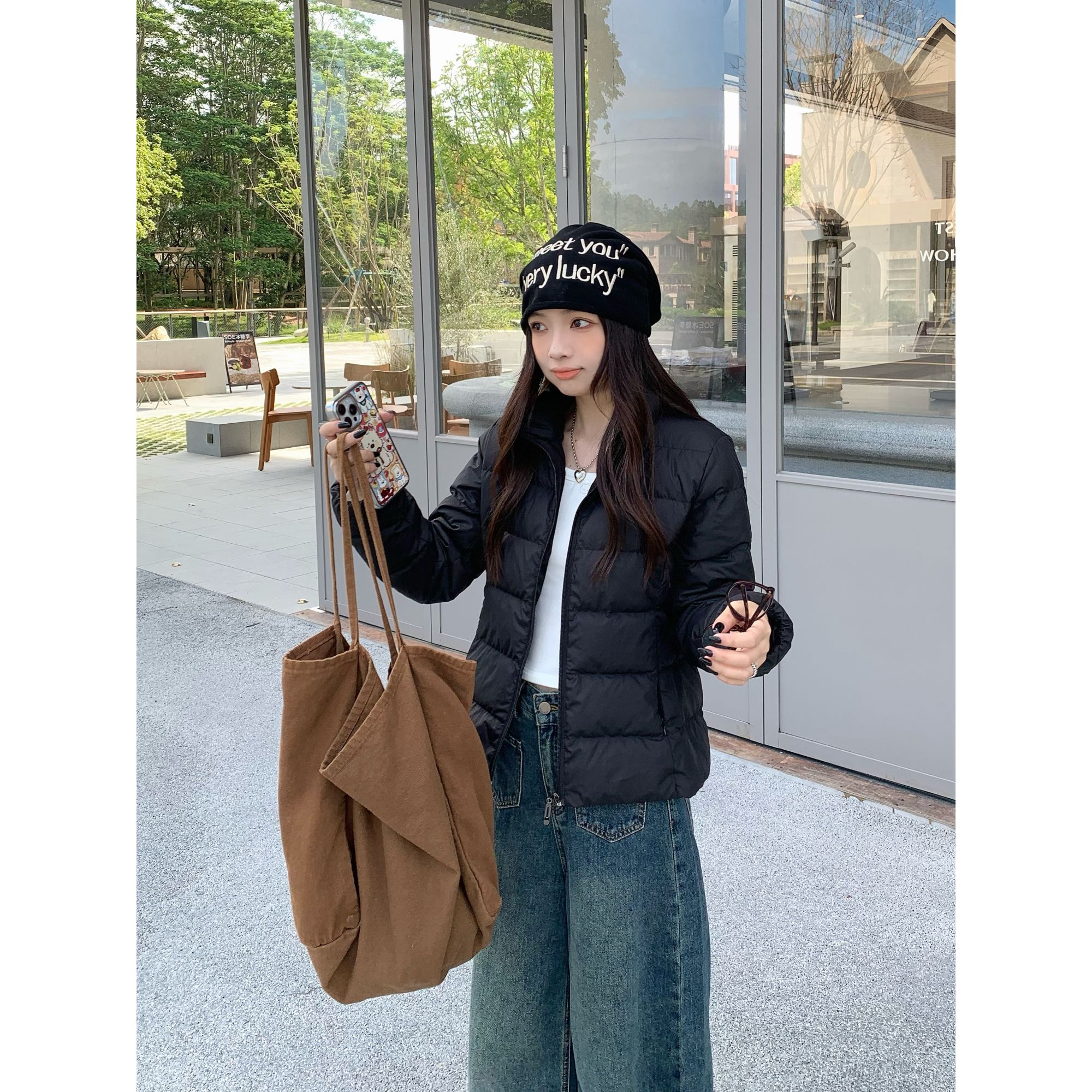 YO定制冬季休闲百搭轻薄收腰白鸭绒羽绒服小个子保暖小立领外套