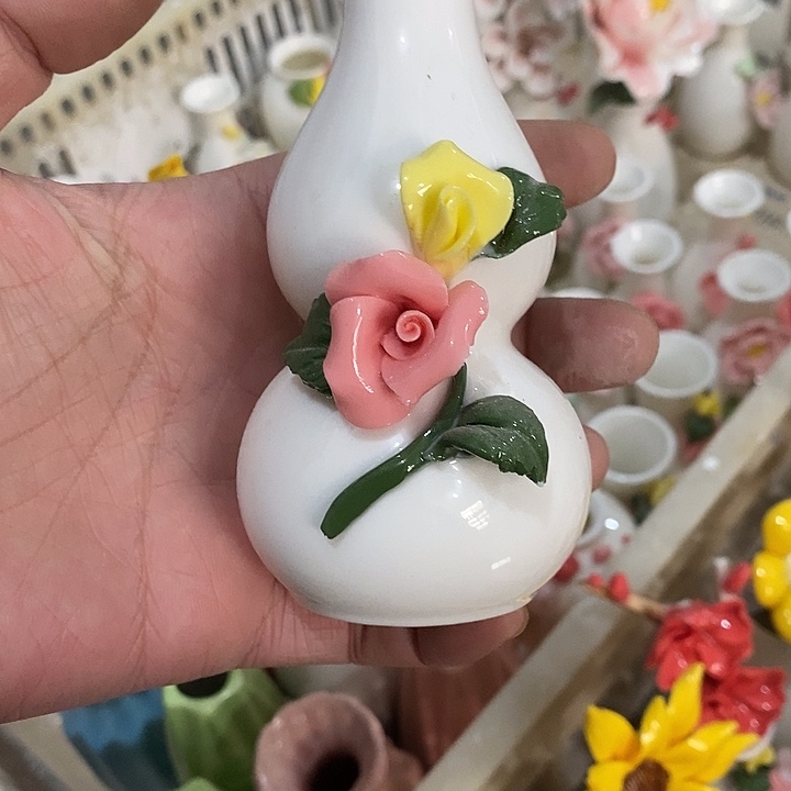 瓷片纯手工陶瓷花摆件瑕