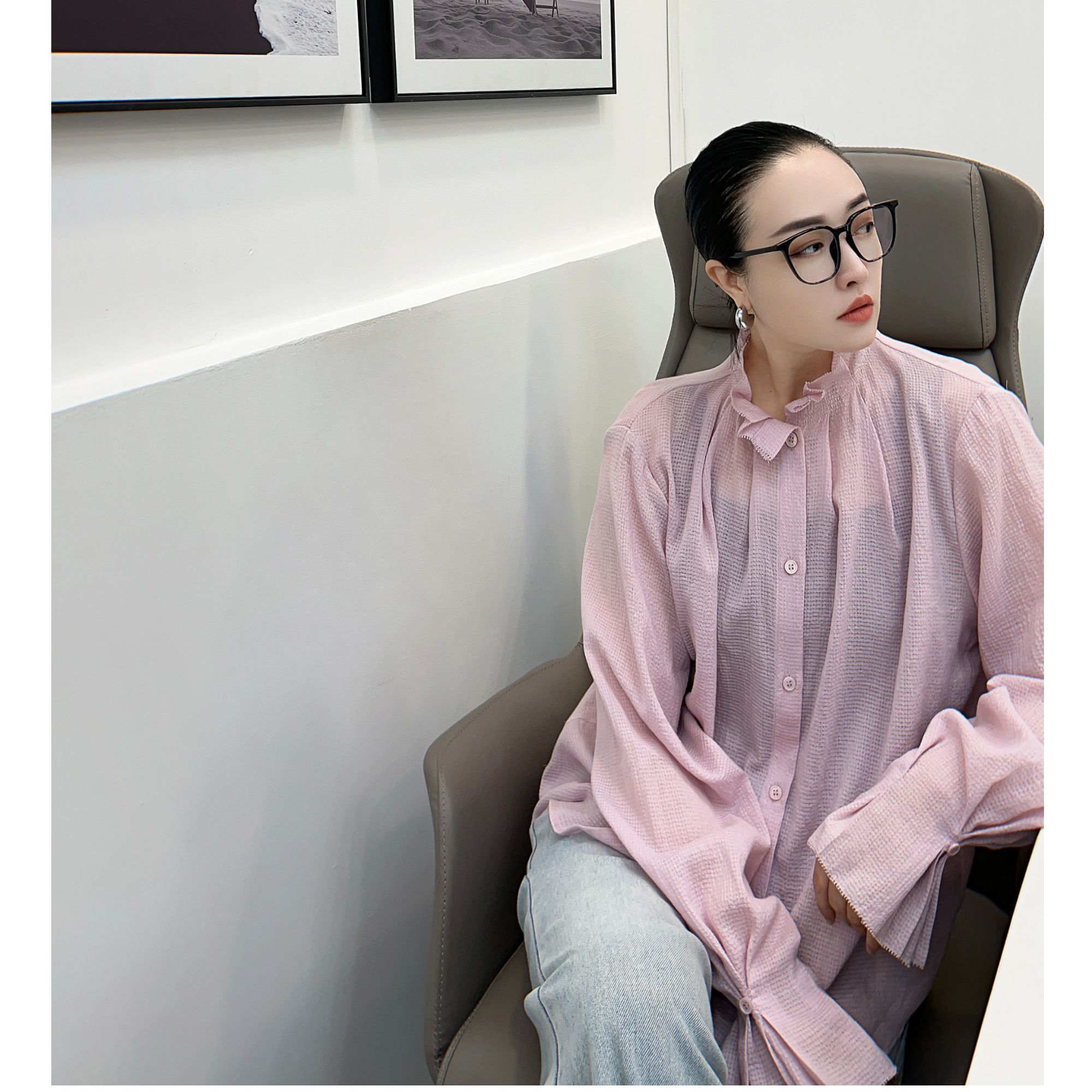 FADELESS【花仙子】冰心推荐小众气质多巴胺压褶百搭极简长袖衬衫