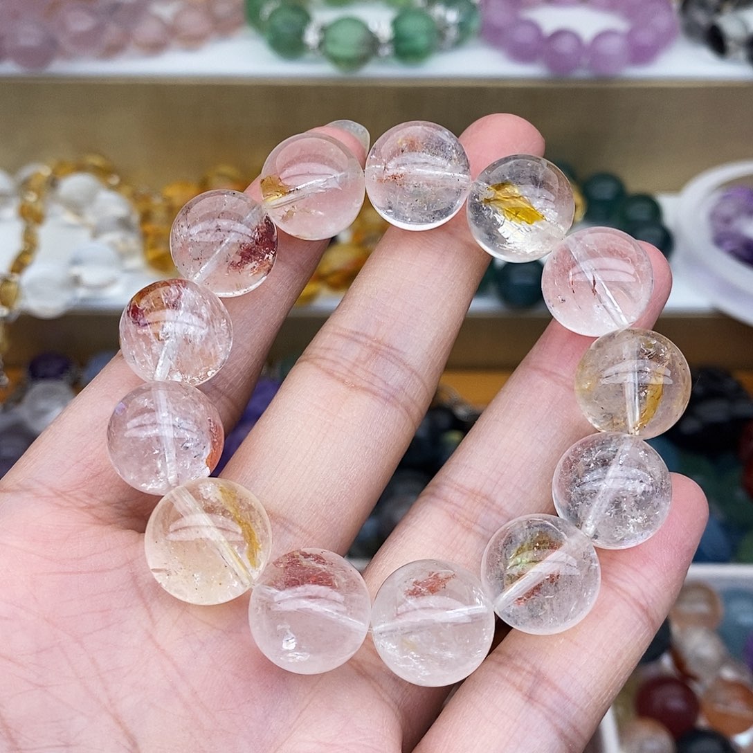 烟晶手链未镶嵌锦鲤胶花