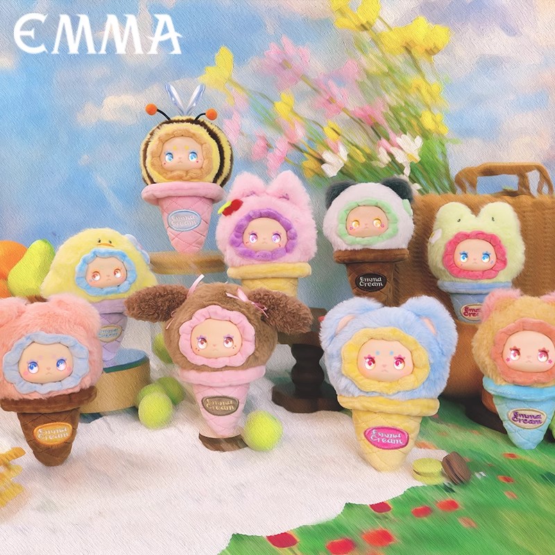 【莎莎潮玩】LOVELY EMMA球球冰淇淋系列毛绒盲盒潮玩搪胶公仔挂件