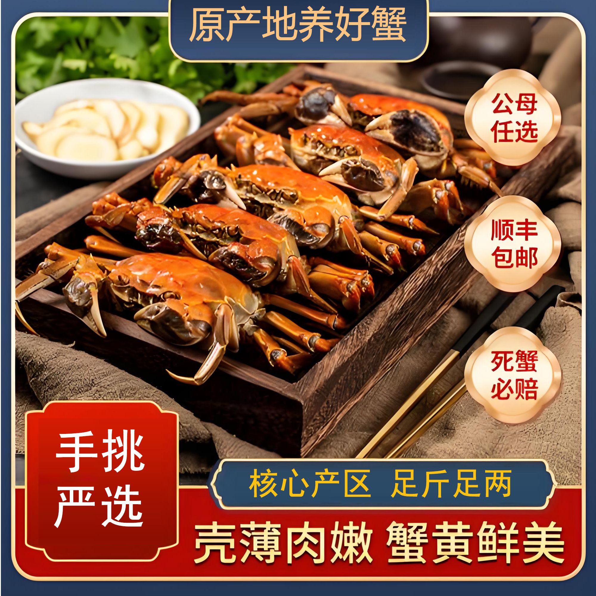 【活蟹现发】公蟹3两、母蟹2两8只大闸蟹手工挑选（江浙沪包邮）