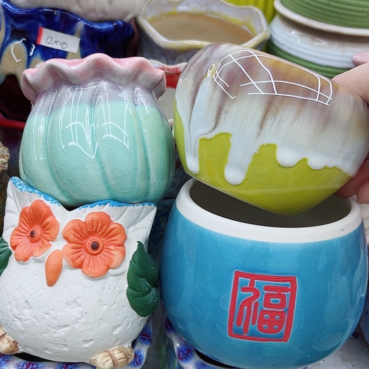 多肉绿植陶瓷花盆9.9包邮，有孔