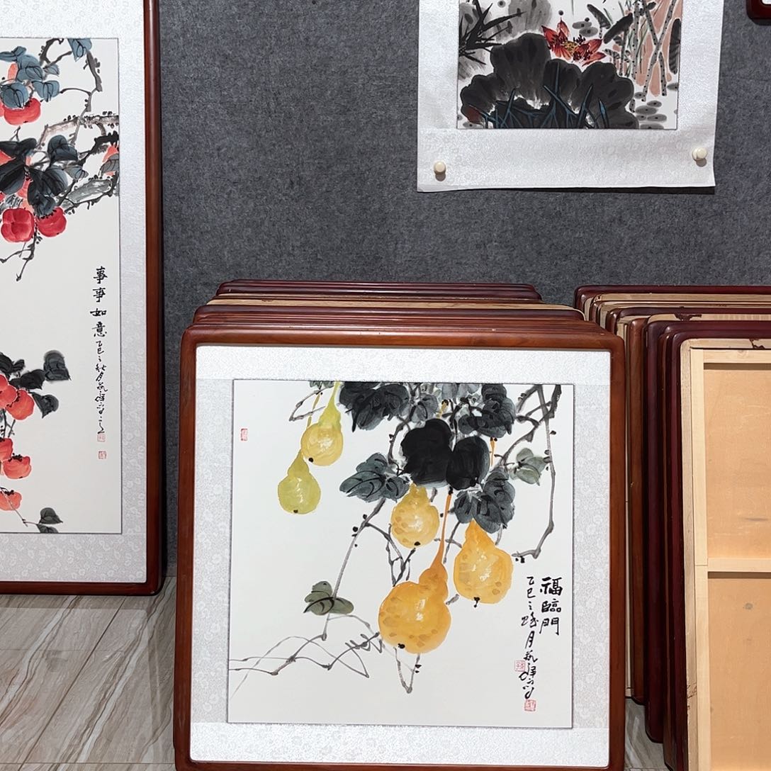 国画书画作品带框63×63